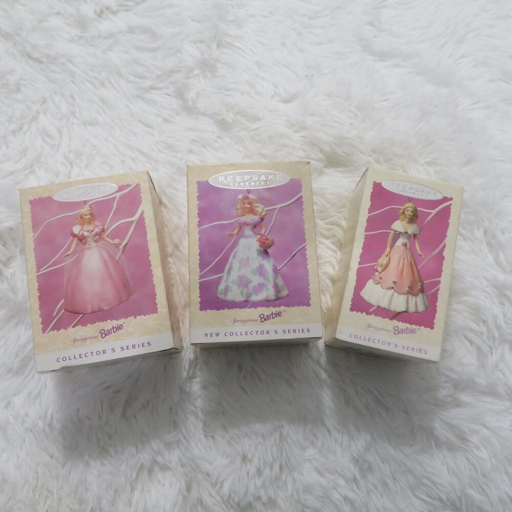 Hallmark Barbie Springtime Barbie Ornaments Set of 3 1994 1995 1996 Vintage